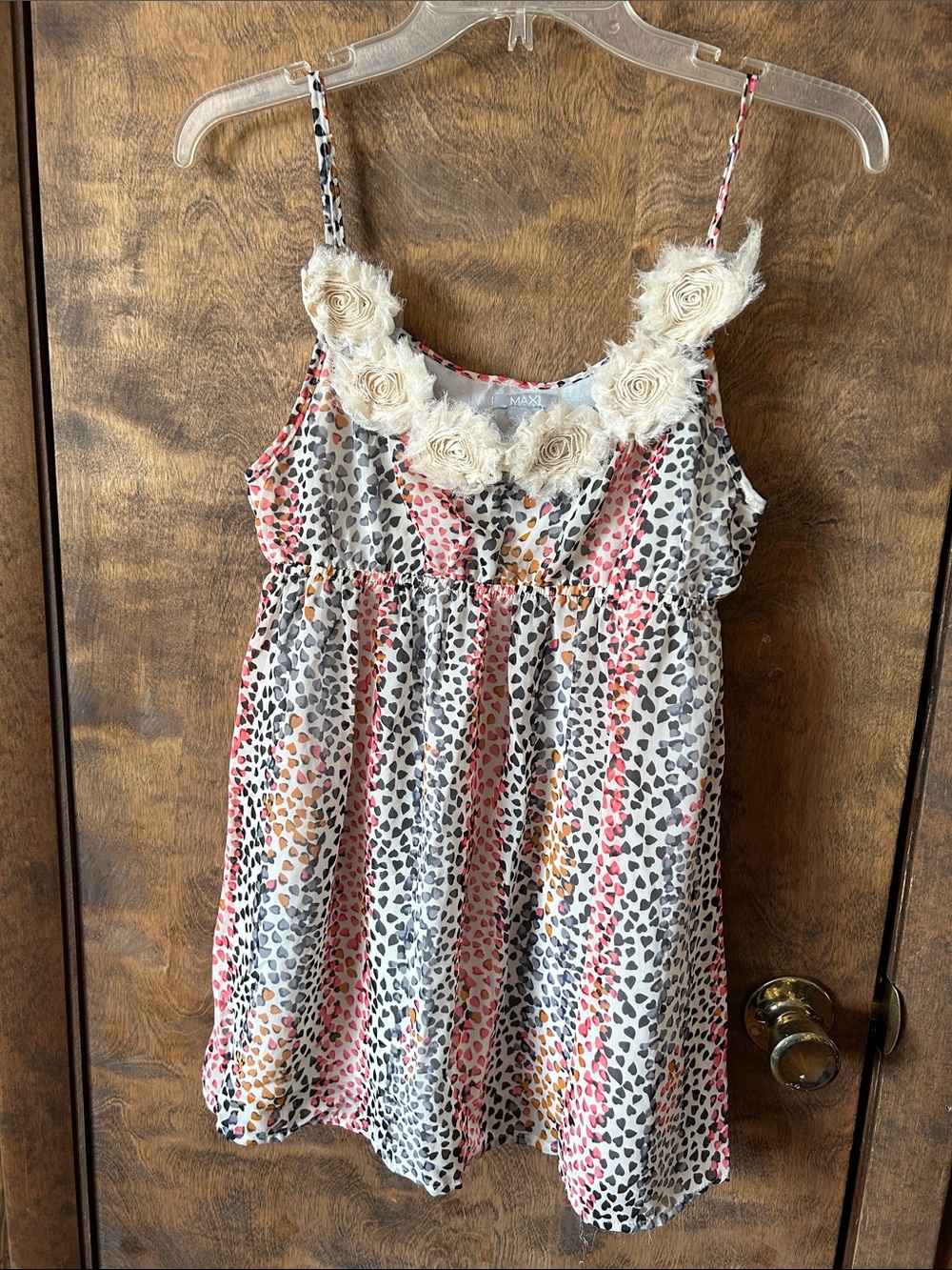 Max Cream Floral Trim Heart Print Sundress - Cream/Pink S